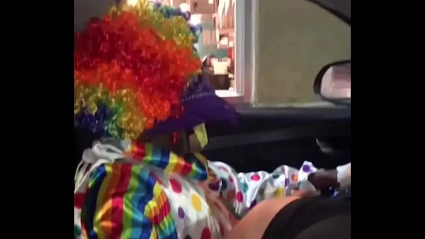 Clown gets dick sucked while ordering food