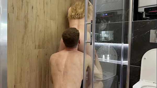 Skinny Boy Fucks Big Ass & Big Tits Wife in the Shower