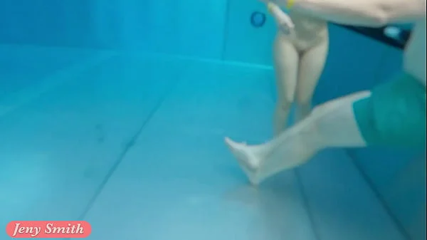 Jeny Smith bottomless in Spa. Naked underwater, nude swimming