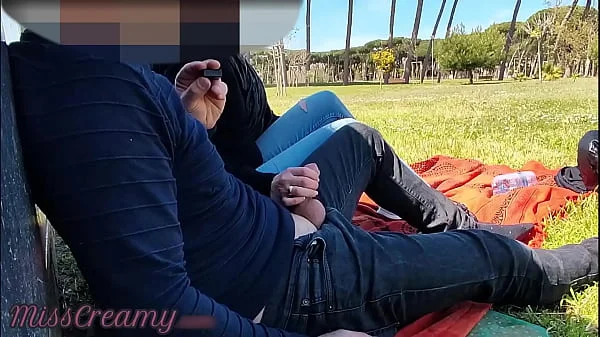 French Teacher Handjob Amateur on public park to student with Cumshot - MissCreamy