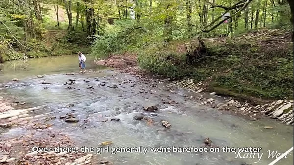 Excursion in the forest ended with a girl fucking on a waterfall