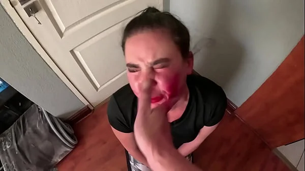 Bitch gets her throat fucked by hand, hard face slaps due to her attitude