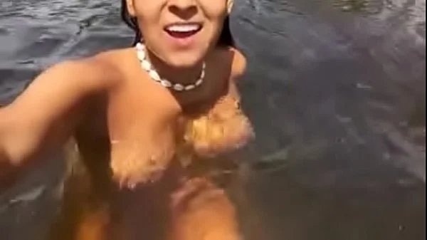 Tasha mama outdoor bath and swim naked.