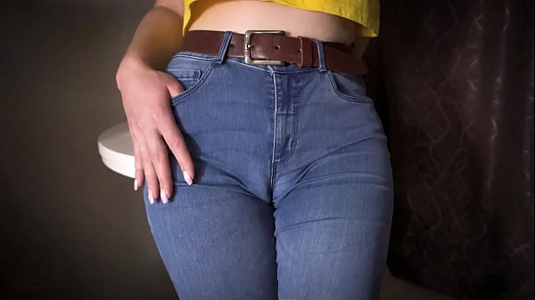 Sexy Milf Teasing Her Big Cameltoe In Tight Blue Jeans