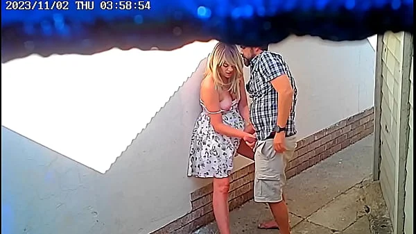 Daring couple caught fucking in public on cctv camera