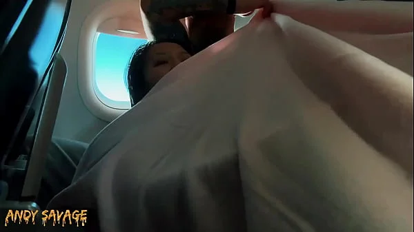 PUBLIC fingering asian on an airplane MILE HIGH CLUB