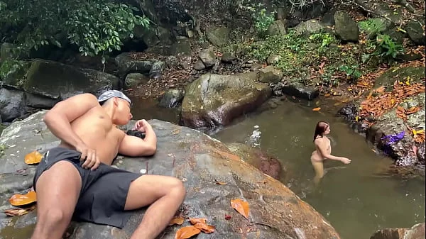 Fucked outdoors in the Rio Pance in Cali Colombia with a stranger who masturbates watching me - Celeste Alba & Angel Cruz