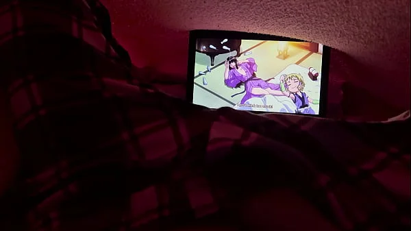 Girl masturbates while watching uncensored lesbian Hentai before bed.