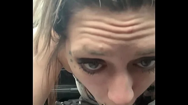 Emo slut swallows black cock in car and begs