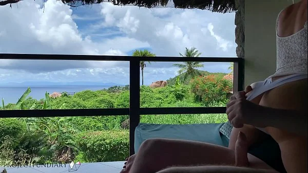 cock bouncing on a public balcony on honeymoon in paradise, projectfundiary