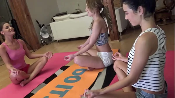 Three Erasmus Student hot tight pussy girls in short shorts YOGA bend overs with slight fails and oops at home after lingerie try on day