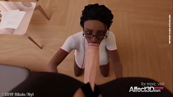 Ebony Nurse helping her futanari patient in a cool 3d animation