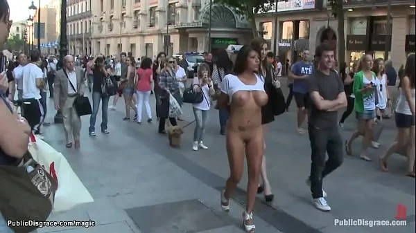 Busty naked Latina walked in public