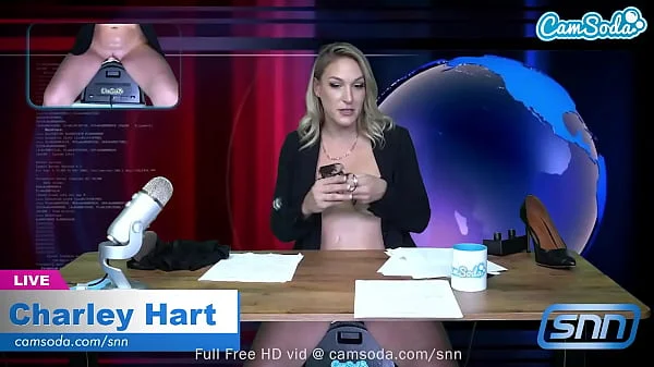 Camsoda - Hot Blonde Milf rides Sybian and masturbates during news cast