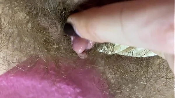 Extreme Closeup Big clit Rubbing orgasm wet hairy pussy