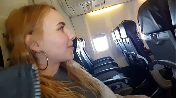 PUBLIC AIRPLANE Handjob and Blowjob